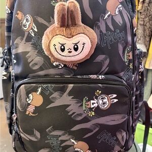 LaBubu Black Backpack with Cartoon Print